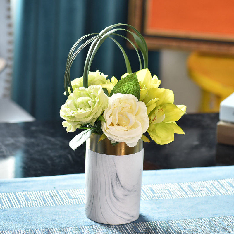 Light the key-2 luxury of ceramic vases, flower art flower arranging marble texture modern living room table European creative decorations furnishing articles