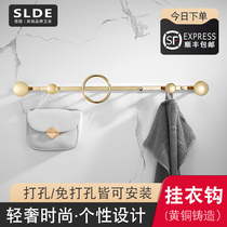 Nordic light luxury wall-mounted brass coat rack Wall Wall Wall door-free bathroom creative adhesive hook wind clothes hook