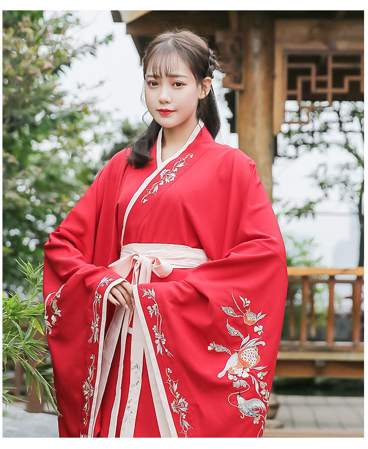 日常新款红色交领大袖秋日宴曲裾传统汉服女曲裾现货非演出古装