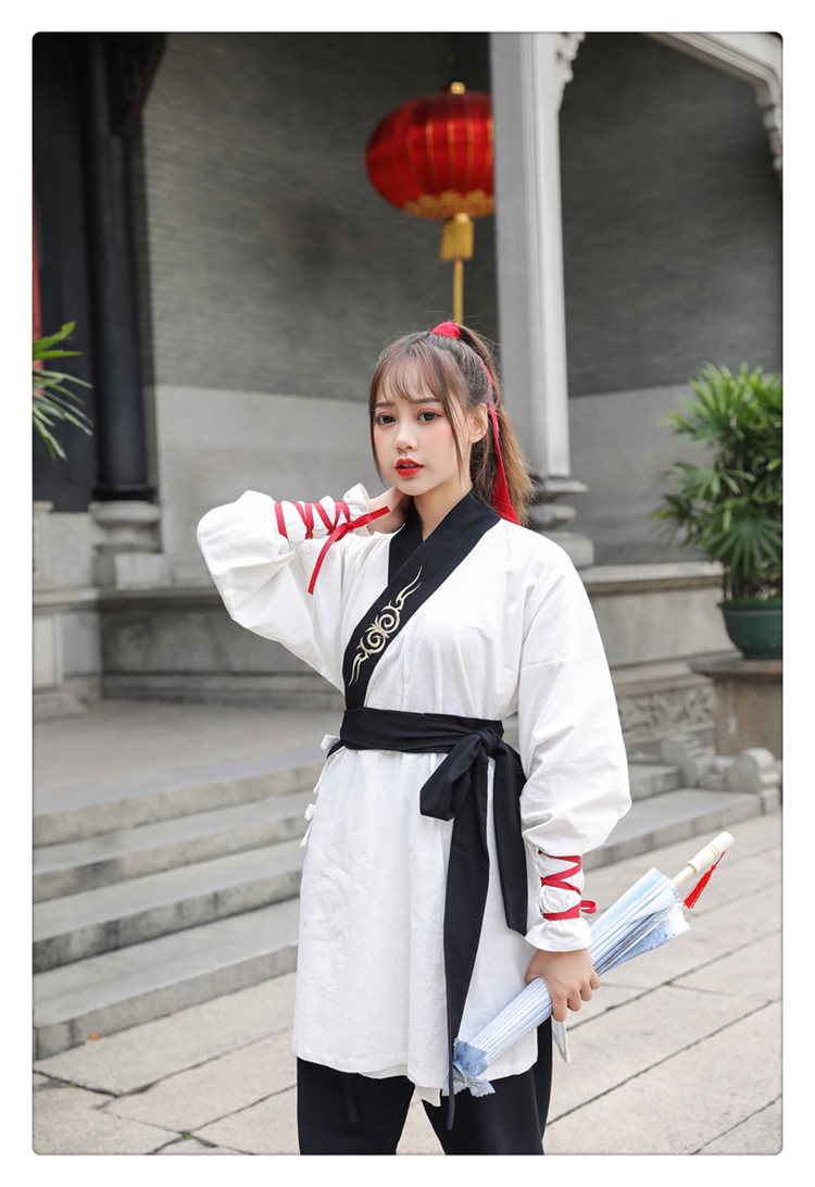 实拍6509古风汉服短打三件套装日常茶艺演出服男女同款汉元素裤子