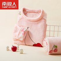 girls' flannel home clothing suit children's fleece pajamas boys middle aged boys thick coral fleece autumn winter girls