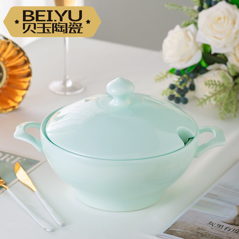 BeiYu celadon bowl large household food bowl with cover bowl mercifully rainbow such use creative ceramic pot soup basin of jingdezhen