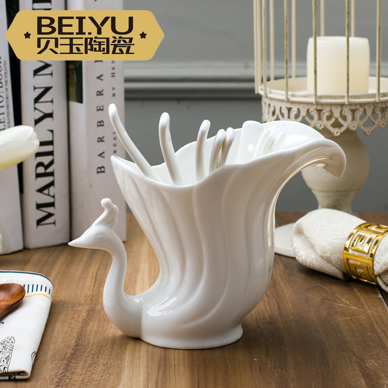 BeiYu white spoon holder ipads China chopsticks tube kitchen ware jingdezhen ceramics tableware chopsticks cage receive home