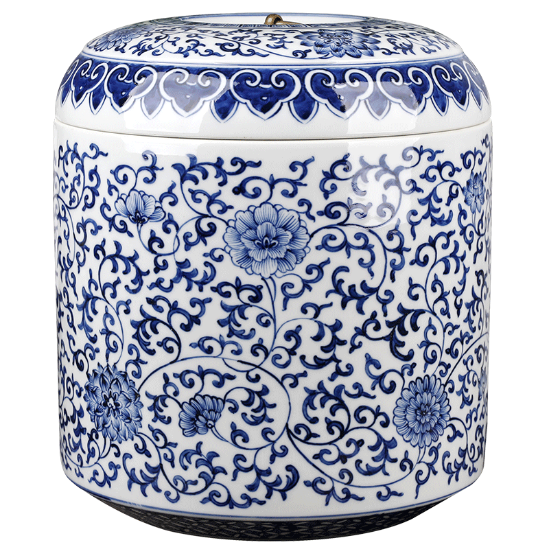 Hand - made retro pu - erh tea storage caddy fixings of blue and white porcelain ceramic seven large number of tea cake jar barrel receives household