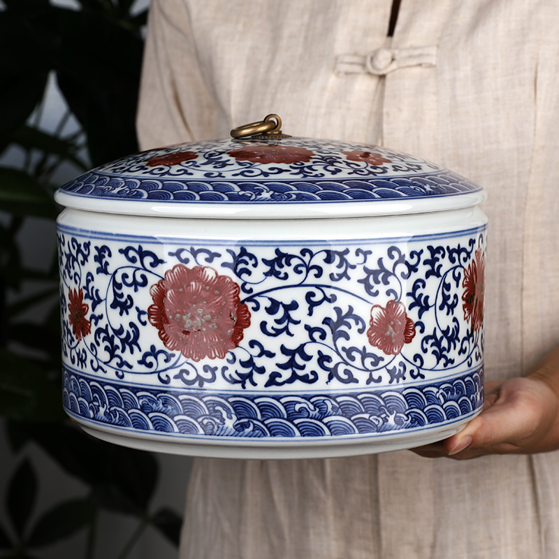 Restoring ancient ways of jingdezhen blue and white porcelain tea cake store old white tea caddy fixings ceramics receive a box of tea cylinder