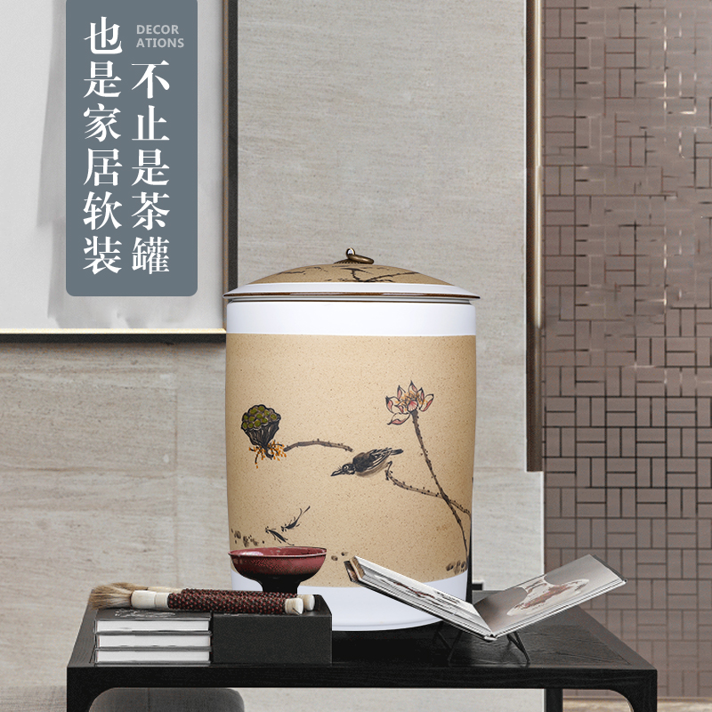 Hand - made painting of flowers and coarse pottery caddy fixings jingdezhen ceramic large puer tea cake powder POTS household seal pot