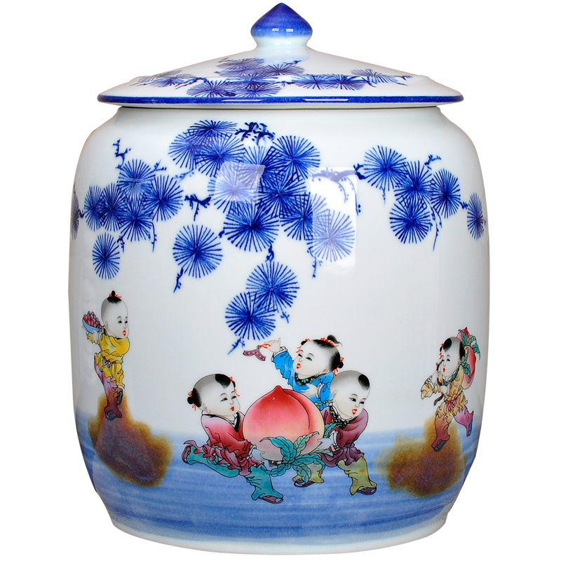 Jingdezhen ceramics with seven loaves puer tea caddy fixings cylinder extra large household sealed as cans packaging moistureproof