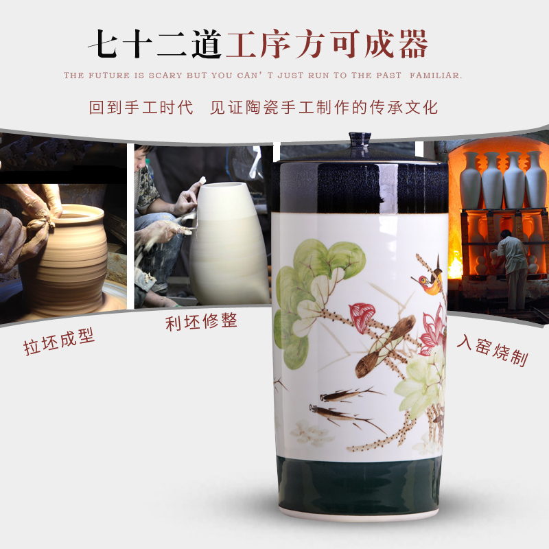 Jingdezhen hand - made ceramic tea pot lotus 20 cake large super - large deposit receives large tea tea cylinder barrels