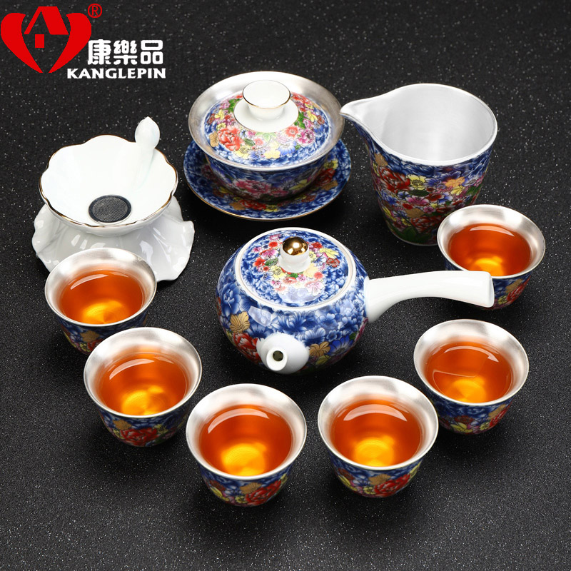 Recreational product ceramic flower splendid colored enamel coppering. As sterling silver 999 kung fu tea set home office tea set