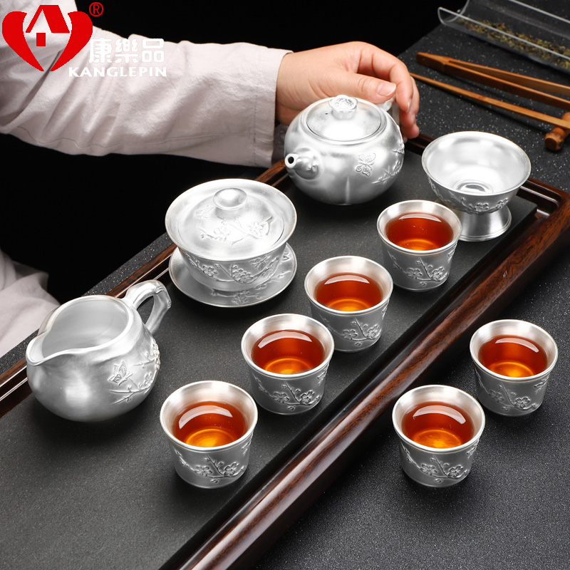 Recreational product coppering. As silver, 999 silver, ceramic tea set manually kung fu tea teapot teacup 6 people of a complete set of gift box