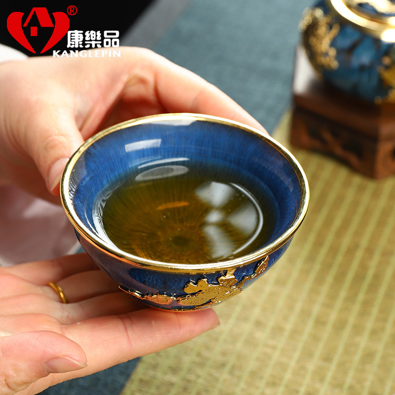 Recreational product an inset jades built office gift household kung fu tea light cup single cup sample tea cup red glaze ceramic