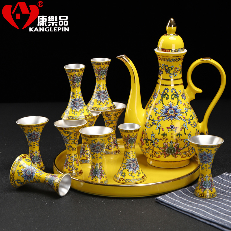 Recreational taste wine suit mine loader 999 silver goblet suit household enamel see colour multicolour wine liquor pot of ceramic points