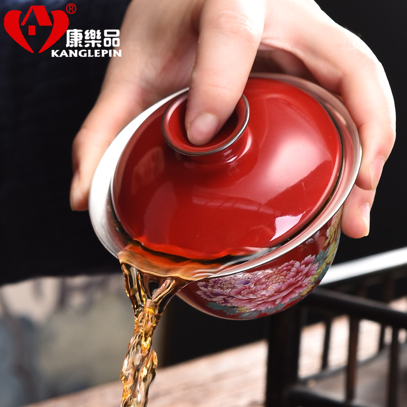 Recreational product high - grade ceramic coppering. As silver tea sets, 999 sterling silver tureen kung fu tea cup tea gift box