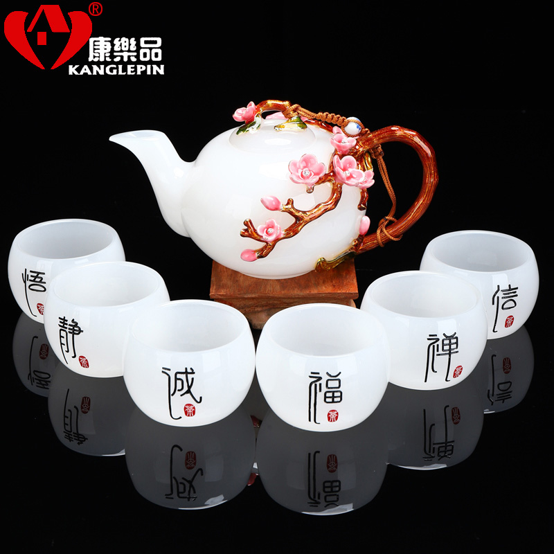 Recreational product household white jade porcelain tea cups filter manual colored enamel teapot kung fu tea glass gift set