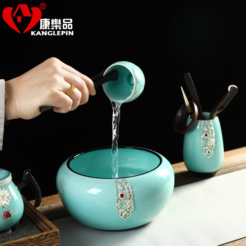 Recreation items with silver agate embedded ceramic tea set suit household kung fu tea sets the whole Chinese tea cups