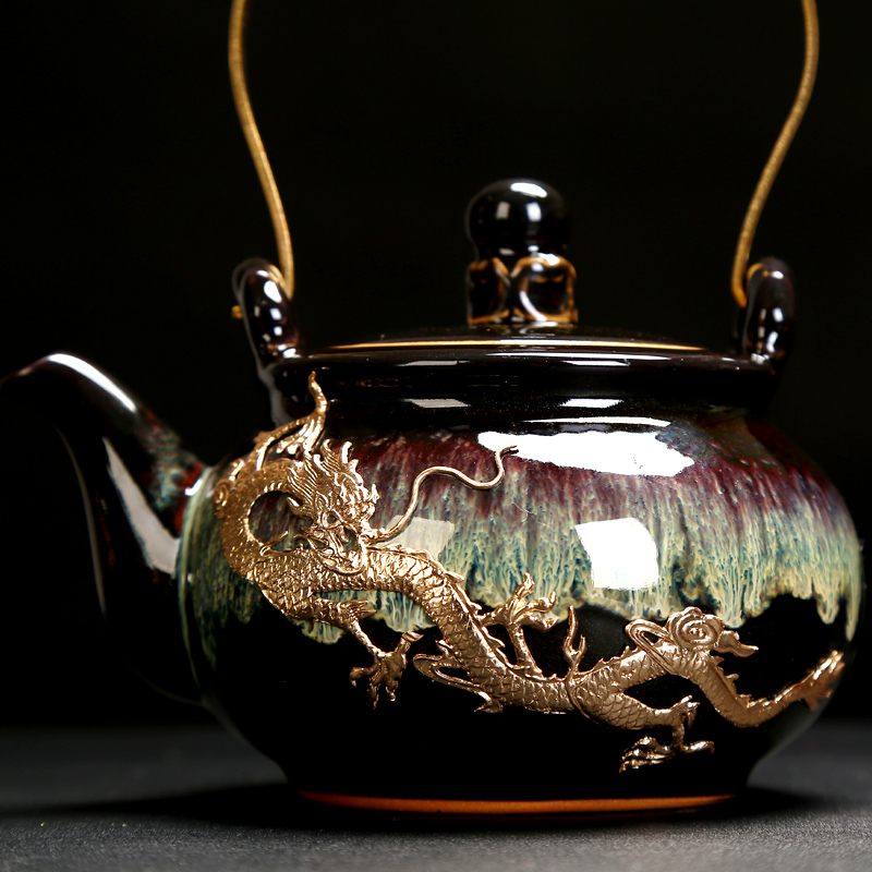 Recreational taste Japanese built lamp temmoku DiLiang pot of household teapot single pot of jingdezhen ceramic tea set kung fu tea pot