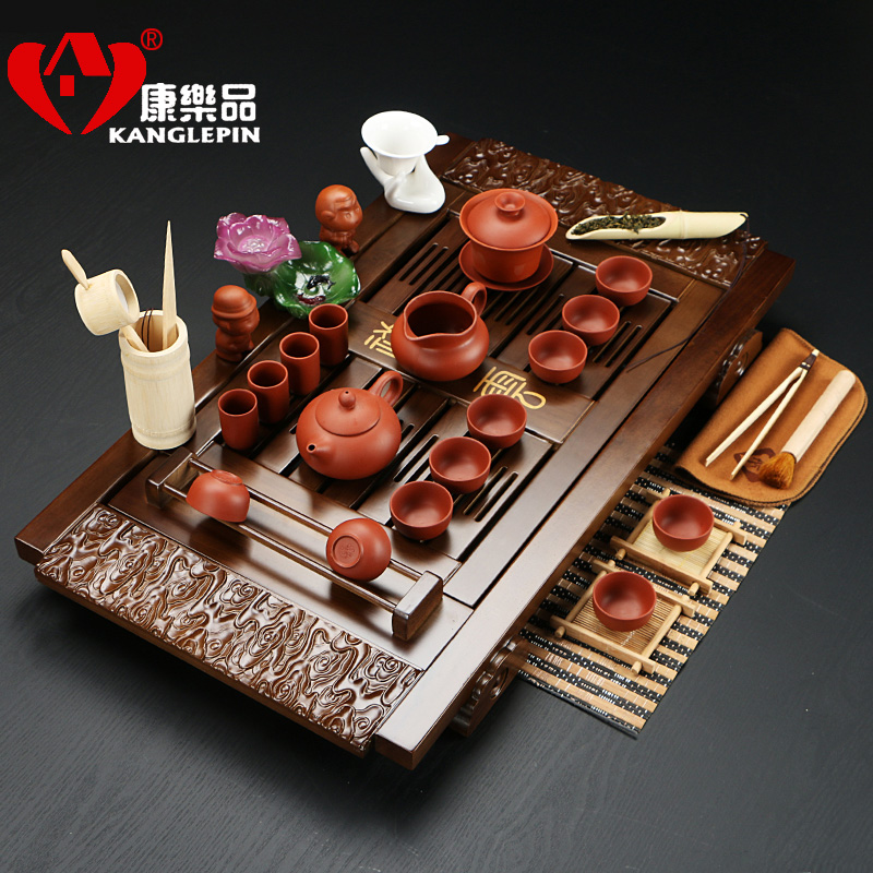 Recreational products a complete set of tea set kung fu tea ice crack glaze violet arenaceous xiangyun four quick combination solid wood tea tray