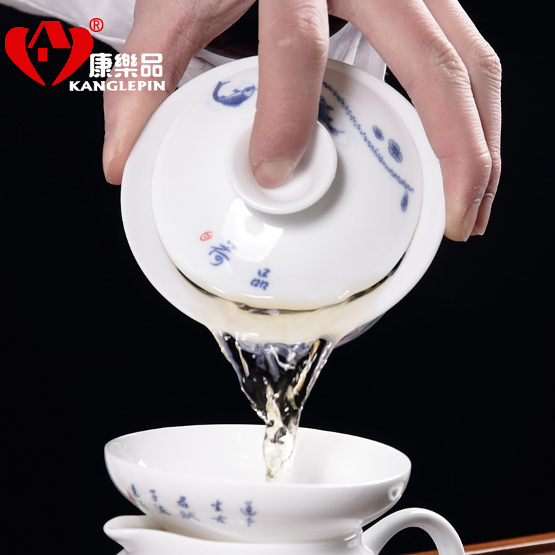 Recreational product blue - and - white tureen household ceramic teapot large blue and white porcelain is kung fu tea set three cup bowl bowl of kung fu