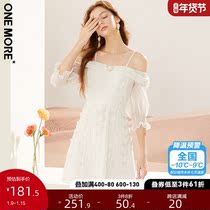 ONE MORE2021 summer new suspender dress temperament ONE-collar half sleeve white fairy dress high-grade