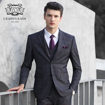 Suit mens suit slim three-piece casual plaid Korean trend British style handsome groom wedding dress