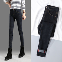 Black high-waisted jeans women slim small feet spring 2021 new thin plus velvet wild match high pants for women