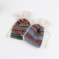 National Wind Cotton Cotton Hemp Small Cloth Bag Bunch with Rope Brocade Bag of Buddha Pearl Hands Beads Handstring Cashier Bag of Jewelry Cloth Bag