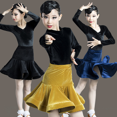 Girls Latin Dance Dresses Children Latin dance clothing girls Plush split Latin skirt training dress competition performance