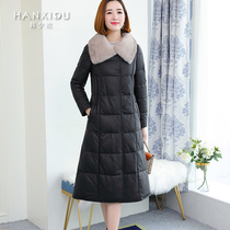 women's mid length fleece thick fur collar jacket haining real leather jacket with clearance sheepskin