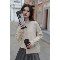 You Alley sweater womens winter interior can wear loose irregular neckline hem cuff lace base shirt