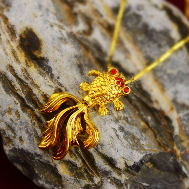 小金鱼吊坠镀金项链女越南沙金饰品不掉色欧币礼物防过敏黄金套链