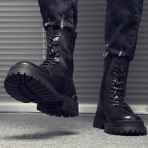 Martin Boot Mens Inn Wind High Help Locomotive Boots Men Tide 100 hitch Han version Mens boots Leather Middle Bunch of Tooling Tide Shoes