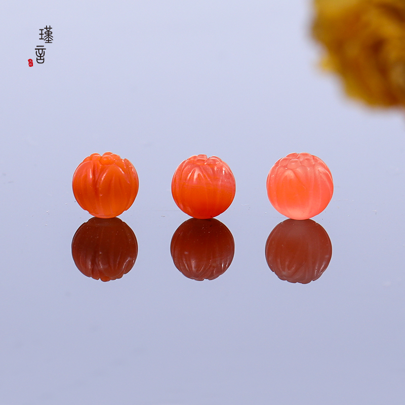 天然四川川料南红玛瑙莲花珠手工雕刻圆珠散珠diy手链配件耳环女