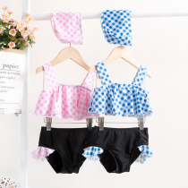 Childrens swimsuit girl baby child split set cute double shoulder strap hipster quick-drying blue hot spring swimsuit