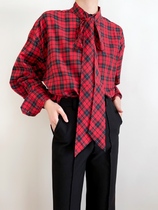 Paris home~tail classic letter logo red plaid shirt