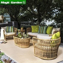 Villa Balcony Rattan SOFA OUTDOOR PATIO RATTAN CHAIRS COMBINED LIVING-ROOM CASUAL MODERN TEA TABLE FURNITURE INTERIOR BRIEF