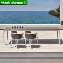 Nordic Outdoor Solid Wood Rattan Chair Three Sets-style board Room Leisure table and chairs Villa Garden Design Art Tea Table Furniture