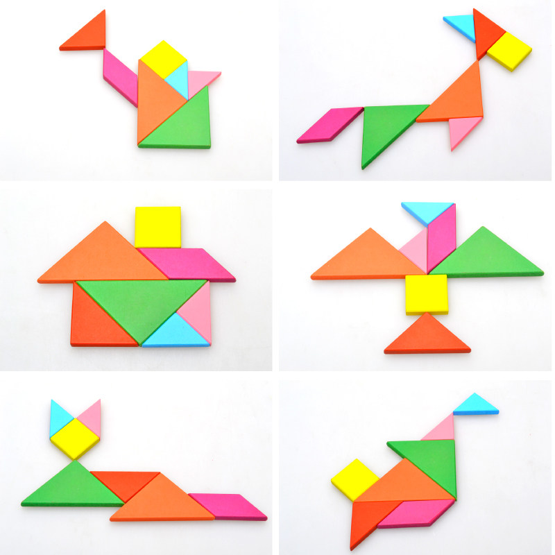 木制七巧板积木玩具儿童智力拼图玩具小学生七巧板比赛专用