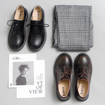 Earl cat ins autumn small leather shoes female retro leather round head college style soft sister Sen female thick-soled single shoes student