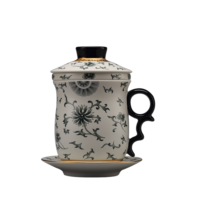 A yellow water cup of household ceramic cups business gifts, office cup filtration separation with cover with the individual cups of men