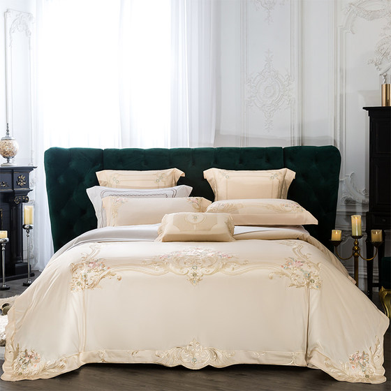 European style high-end luxury cotton heavy embroidery four-piece set 100 long velvet quilt cover bedding set
European style high-end luxury cotton heavy embroidery four-piece set 100 long velvet quilt cover bedding set