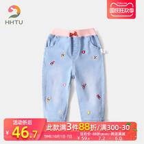 Girls jeans spring and autumn thin wear baby casual pants foreign style Korean version of fashionable children elastic pants children