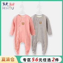 HHTU Baby velvet covered foot jumpsuit autumn childrens clothing baby corduroy harem climbing suit