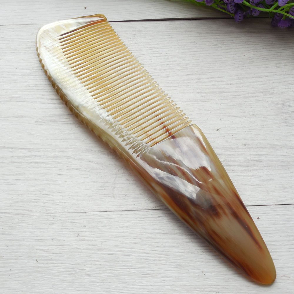 正品天然牛角梳 防脱发超大号牦牛角梳子 圆齿生发梳子包邮