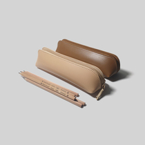 Pure Color Cow Leather Pu Middle School Students Online Red Stationery Bag Black Literature & Women High School Students Large Capacity Pencil Steamed Buns Pen Bag