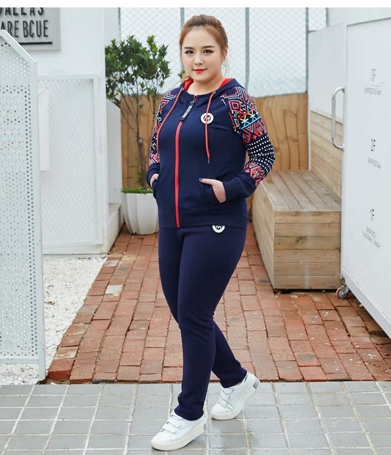 大码运动套装女春秋新款胖mm运动服遮肚子显