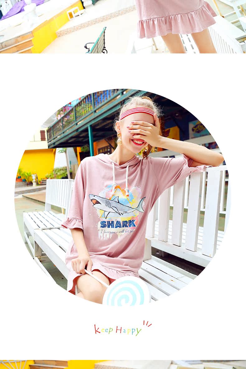 中长款连帽卫衣裙白色连衣裙女宽松直筒鱼尾荷