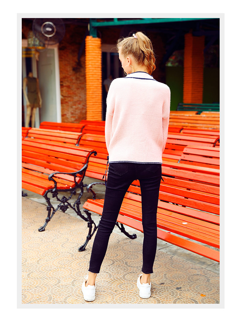 喇叭袖粉色毛衣女外穿百搭套头宽松软妹甜美可