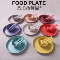 Orange kerr bamboo fiber childrens disc dish plate small soup bowl fork spoon baby supplementary food tableware Western plate eat noodles