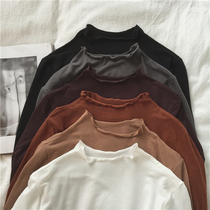 muzi 2021 autumn (more than a few pieces not too much) long sleeve T-shirt female wooden ear middle collar inside collar base shirt