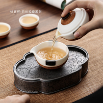 See also creation Dehua white porcelain Kung Fu portable travel tea set Quick cup Bamboo silk buckle Porcelain tea pot outdoor
